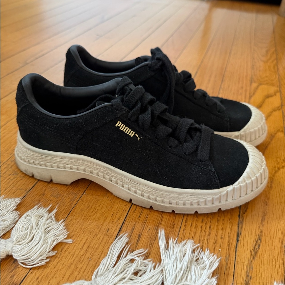 Puma Black Suede Sneakers with Cream Sole